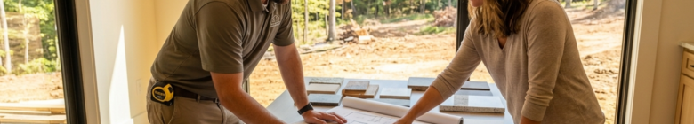 custom home floor plans being reviewed by a homebuilder and homeowner for a Central Virginia custom home