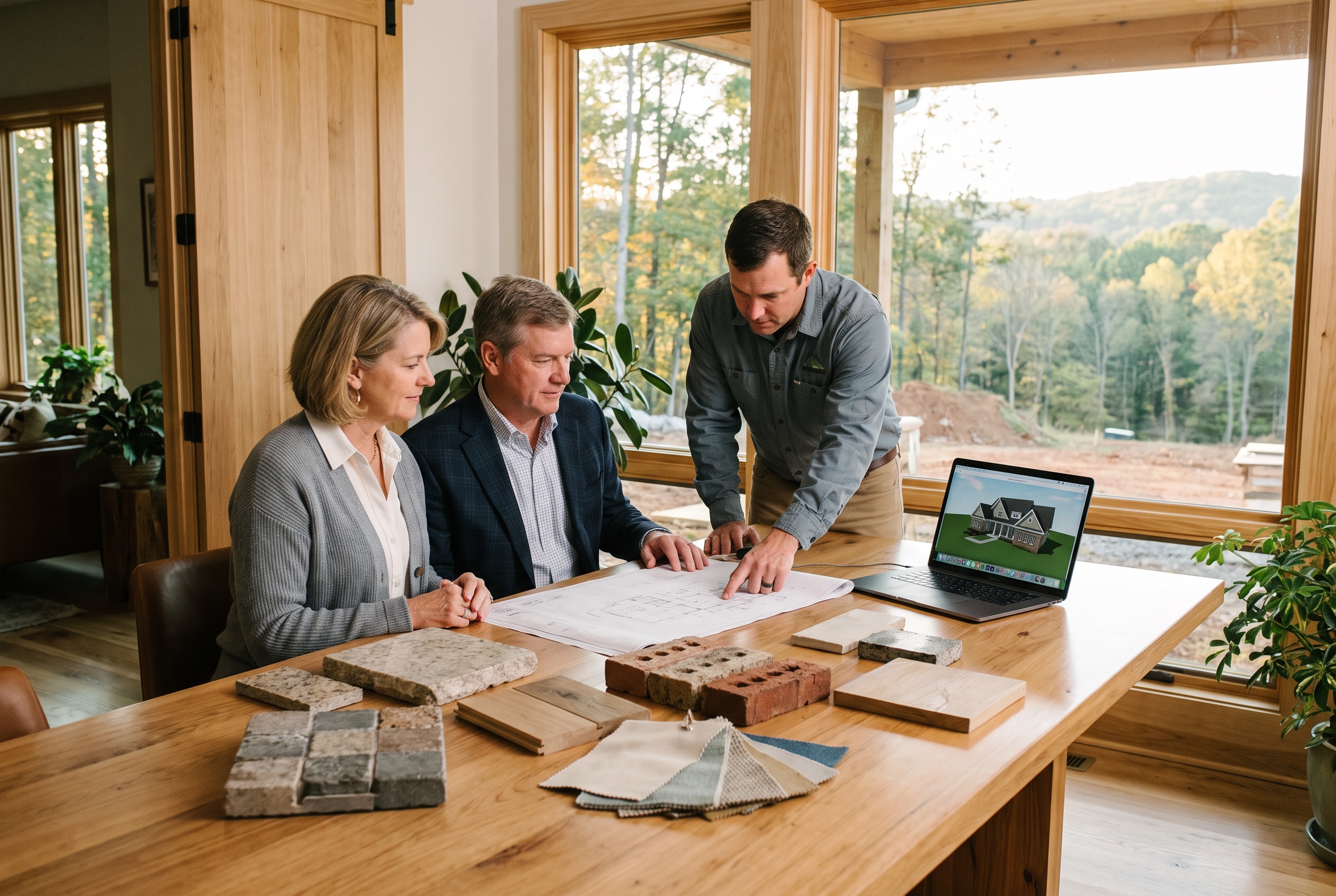 To-be homeowners contemplating building vs buying a house with custom home plans for a Central Virginia build